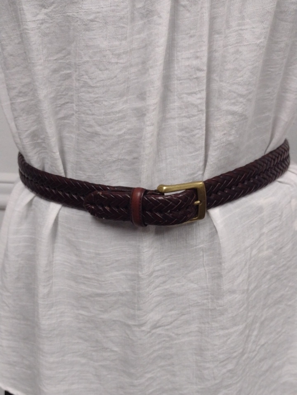 Dockers Brown Woven Leather Belt with Brass Buckle